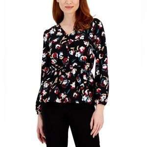 Women's Smocked Peplum V-Neck Blouse